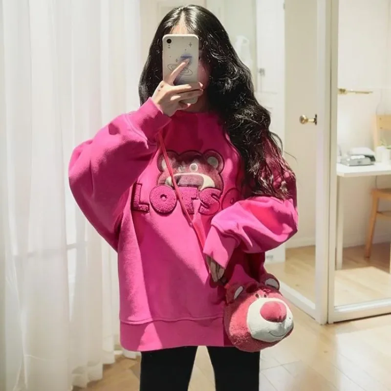 Disney Lotso Sweatshirts Y2K Cartoon Fashion Woman's Casual Printed Hooded Sweatshirt Autumn Winter Warm Loose Outdoor Tops Gift 2