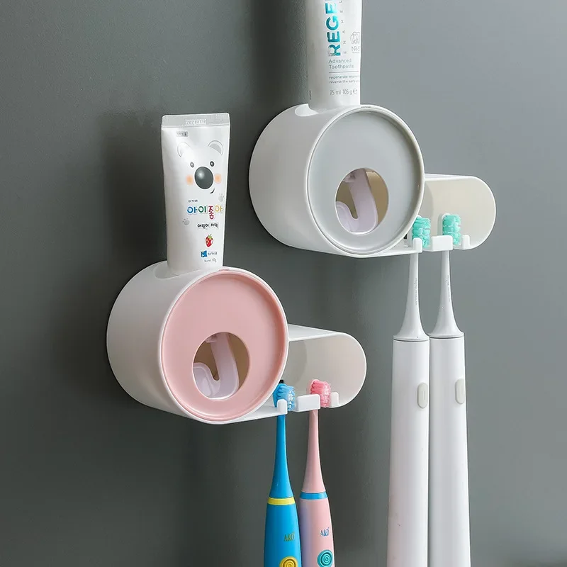 

Light Luxury Toothbrush Holder Automatic Toothpaste Dispenser Wall-Mounted Punch-Free Children Toothbrush Hanger Storage