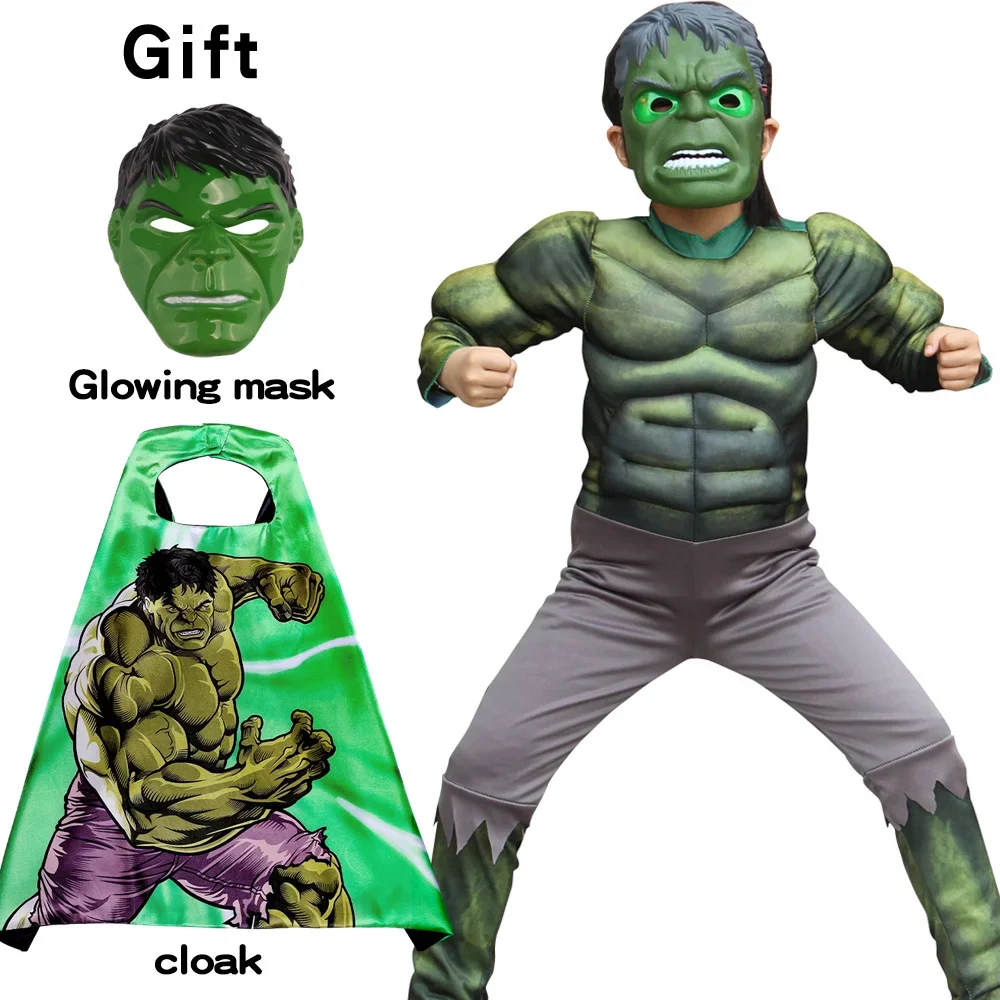thumbnail image 1 of Disfraz de Hulk musculoso de anime para niños, disfraz de superhéroe para fiesta de cumpleaños, estilo 3D, capa a juego, 1 of 5