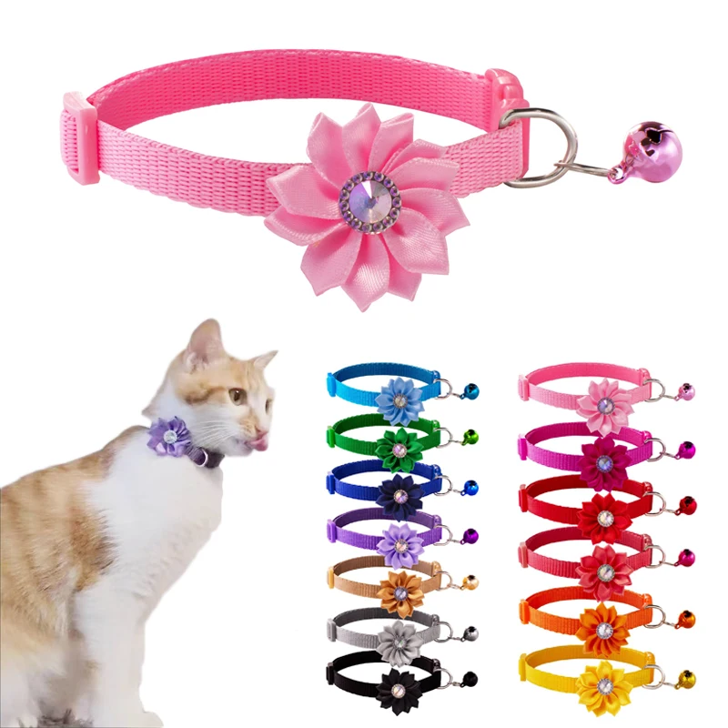 

Flower Cat Collar Safety Breakaway Bell Cute Gato Coleira Small Dog Collars Pet Collier Chain Quick Release for kitten Puppy