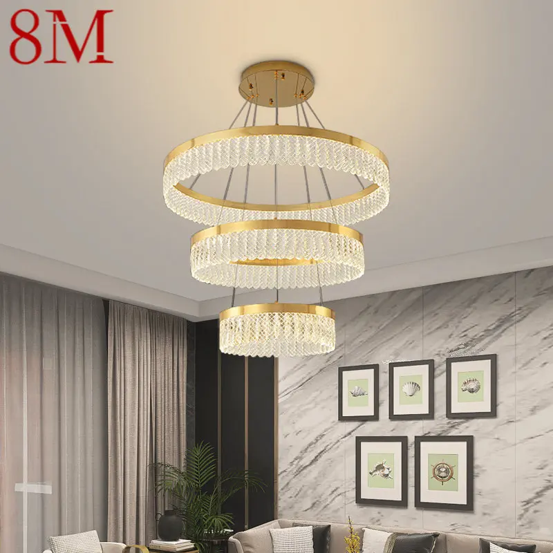 

8M Modern Crystal Pendant Lamp LED Vintage Light Luxury Rings Chandelier Home For Living Dining Room Bedroom Decor