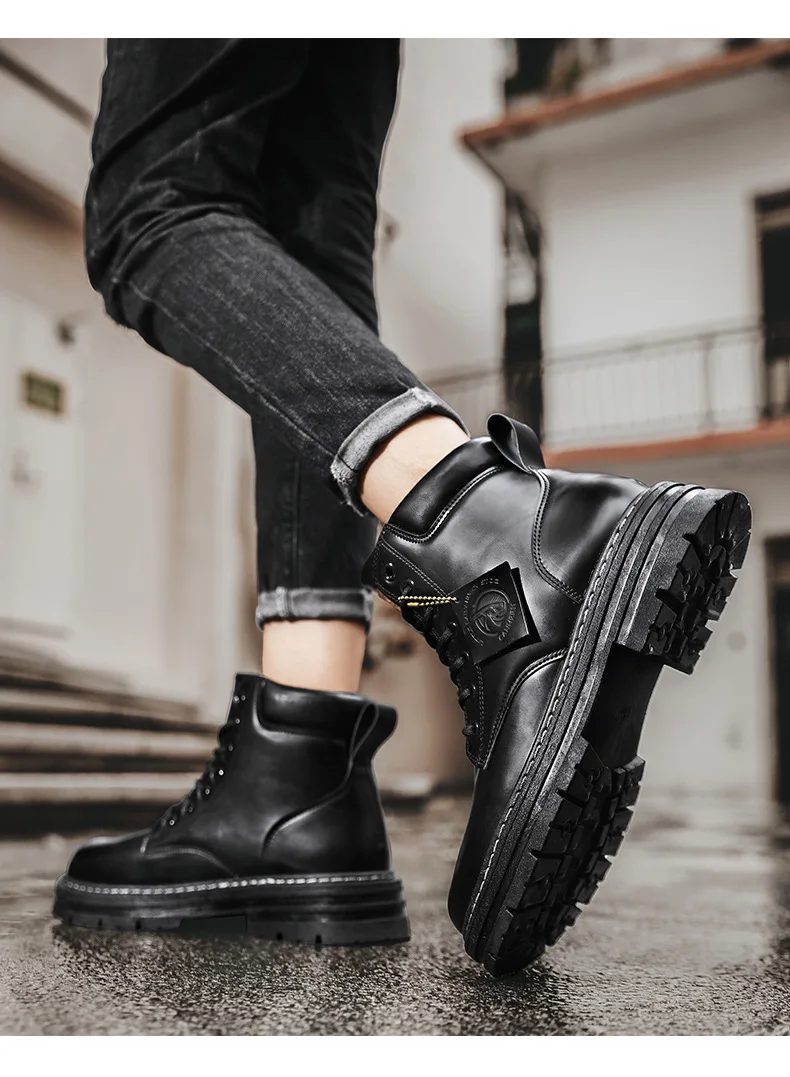 High Top Mens Leather Fashion Motorcycle Ankle for Men Winter Boots Man Shoes Lacing Botas Hombre_voghion.com