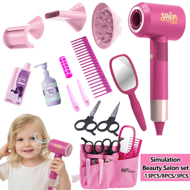 Chriyungel Kids Beauty Salon Set with Pretend Hair Dryer Role Play Beauty Makeup Toy Pretend Play Styling Tool Gifts for Girls
