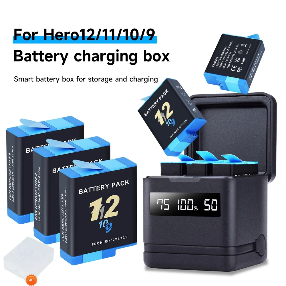 High-Capacity 2000mAh Battery with LCD Display 3-Slot Charger & Type-C Port