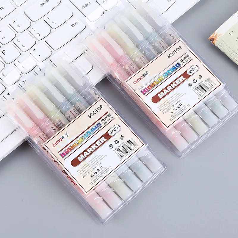 

6/5Colors/box Double Headed Highlighter Pen Set Fluorescent Markers Highlighters Pens Art Marker Japanese Cute Kawaii Stationery