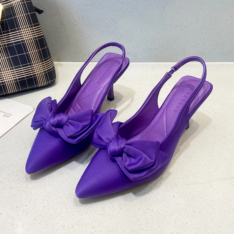 

2022 Summer Brand Women Slingback Sandals Shoes Fashion Bow-knot Pointed Toe Slip on Ladies Elegant Dress Pumps Shoes