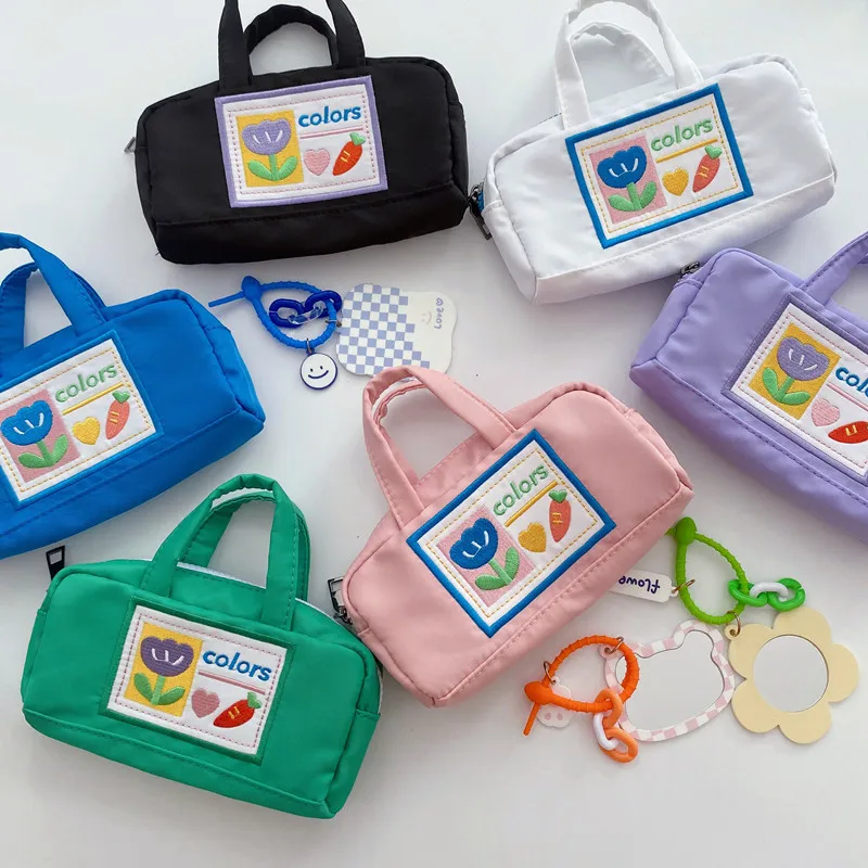 Japanese Ins Style Handle Pencil Case Waterproof Large Capacity Cosmetic & Stationery Organizer Bag for Girls (6 Colors)