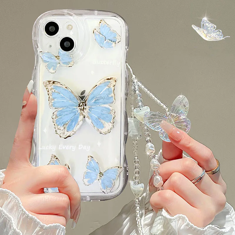 thumbnail image 1 of 3D Butterfly Bracelet Chain TPU Case For Xiaomi Redmi Note 12 12S 11 11S 10 10S 9 9S 8 Pro A1 A2 Plus 12C 10A 10C 9A 9C 9T Cover, 1 of 5