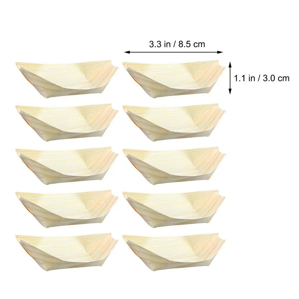150 Pcs Disposable Sushi Wood Boat Wooden Snack Bowls Food Containers Party Plates Kitchen Barware Trays Dining Supplies