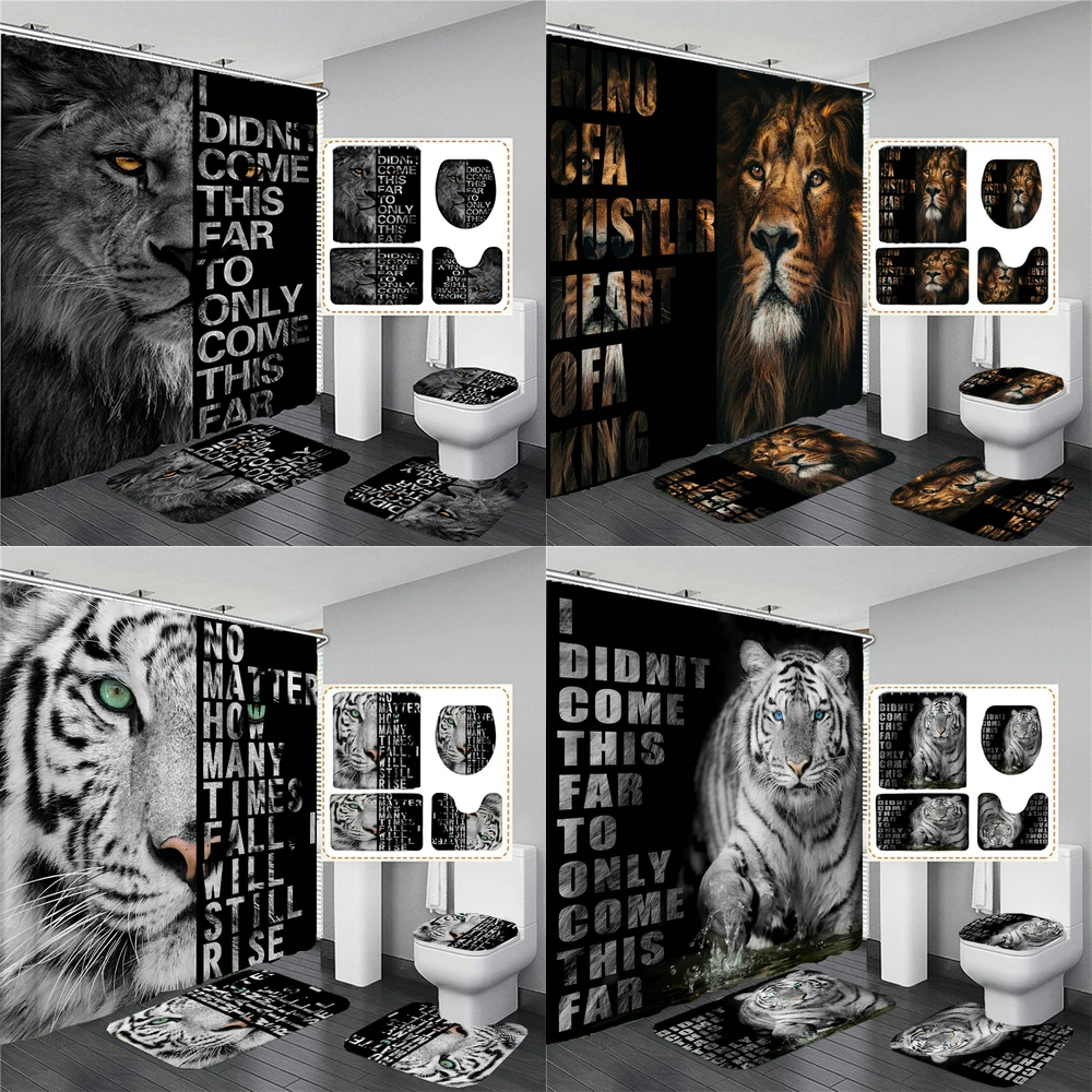 

Вдохновляющие цитаты, Лев, тигр, леопард, животные, 3D принт, занавески для душа, набор занавесок для ванной комнаты, крышка для унитаза, коврики для ванной комнаты