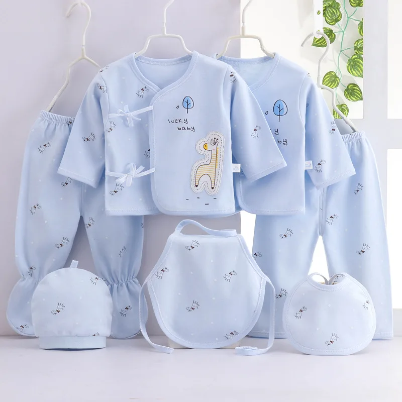 7Piece Spring Newborn Baby Stuff Toddler Clothes Cartoon Cute Cotton T-shirt+Pants+Hats Infant Boys Girls Clothing Set BC316