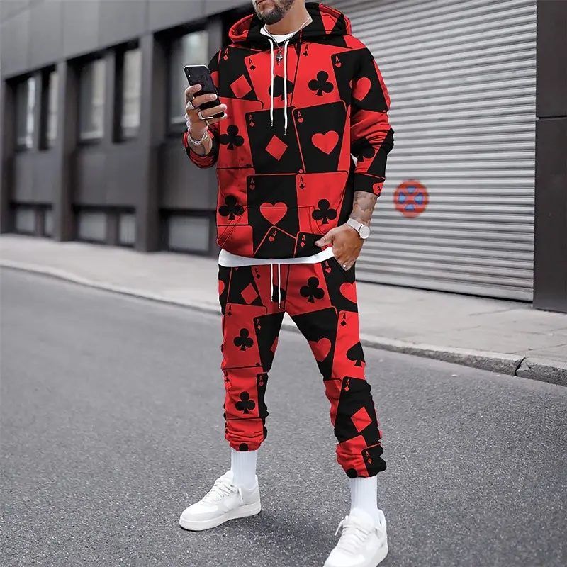 Mens Graphic Hoodies Sweatpants Outdoor Tracksuit