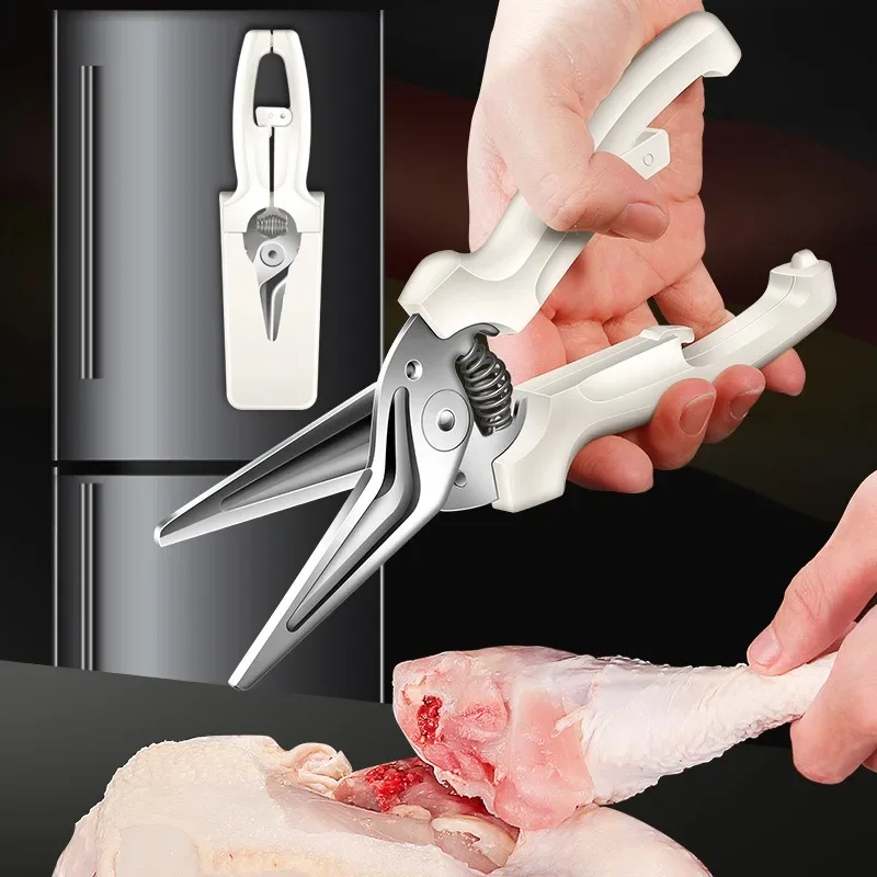 Multifunctional kitchen scissors magnetic suction bone shears automatic  rebound chicken bone scissors home kitchen food scissors - AliExpress