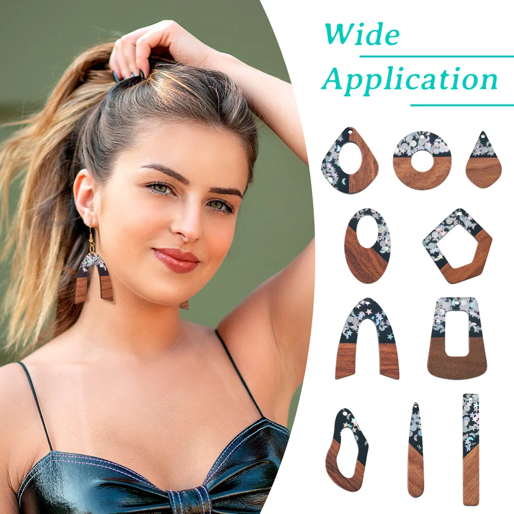 20pcs Resin & Walnut Wood Pendants Wood Charms with Brass Earring Hooks for DIY Dangle Earring Making Kit Accessories