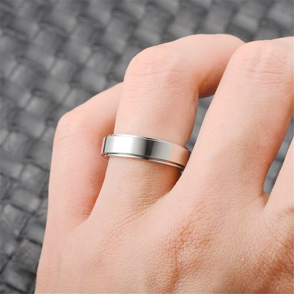 Anxiety Fidget Spinner Rings for Men 6mm Smooth Stainless Steel Spinning Rotating Ring for Women Anti Stress Jewelry Gift stainless steel ring finger ring fidget spinner ring