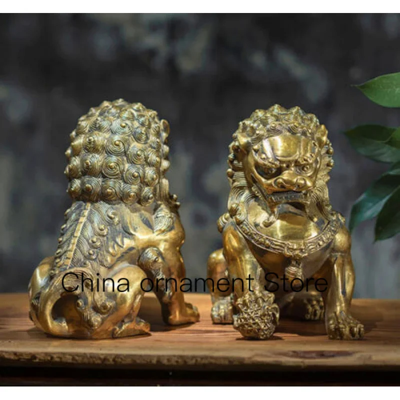 

16cm Antique bronze Door Fengshui Guardion Fu Foo Dogs Lion Statue Lions Pair