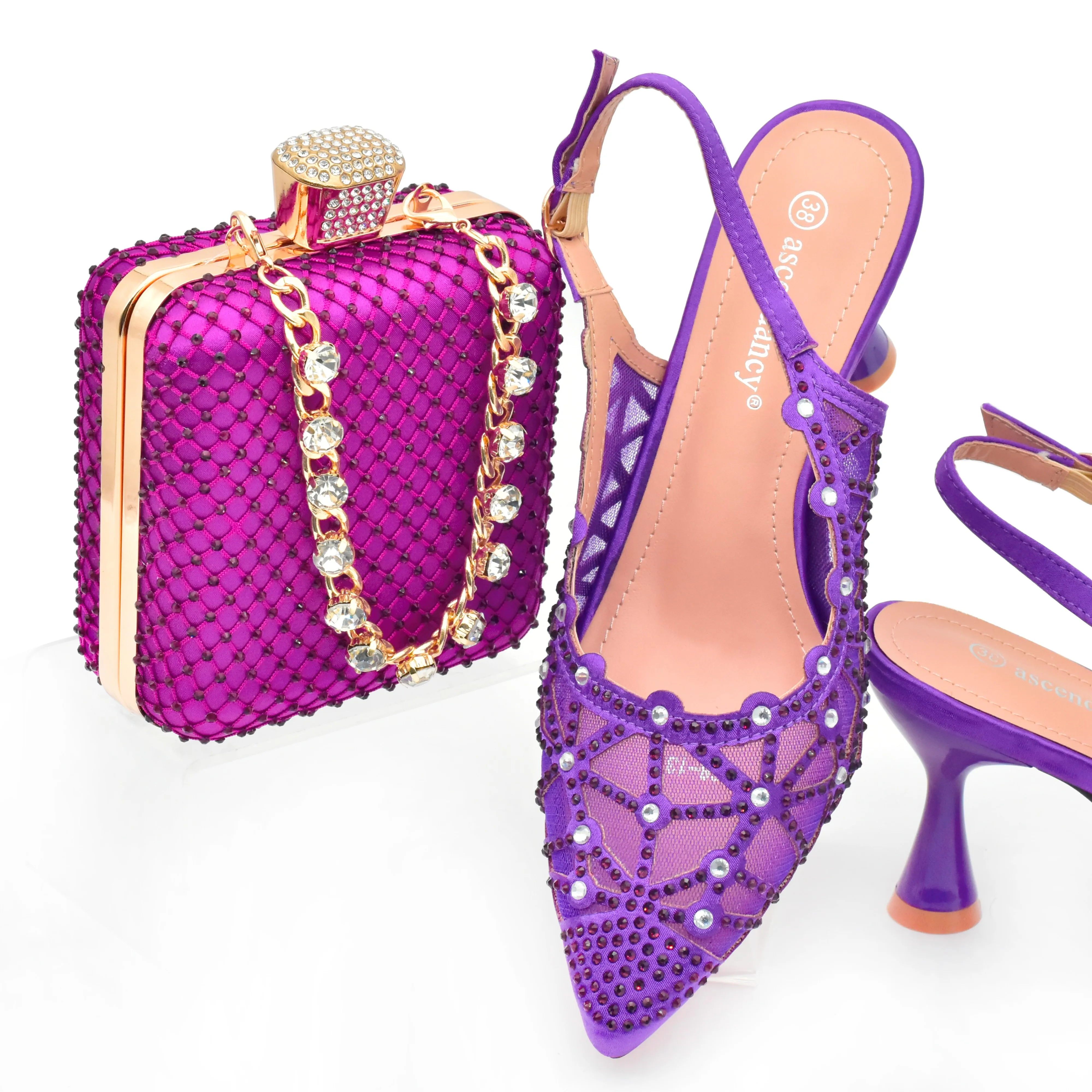 Doershow beautiful Italian Shoes And Bag Sets For Evening Party With Stones Italian Leather