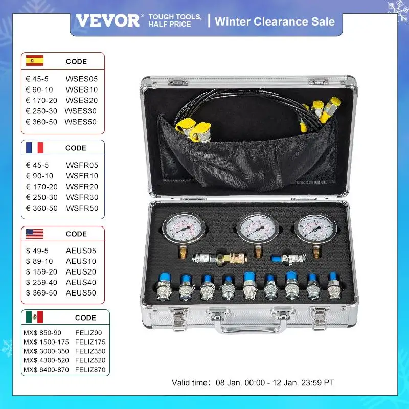 

VEVOR комплект для проверки гидравлического давления, испытательная муфта er для конструкции экскаватора psi с портативным чехлом для промышленного использования