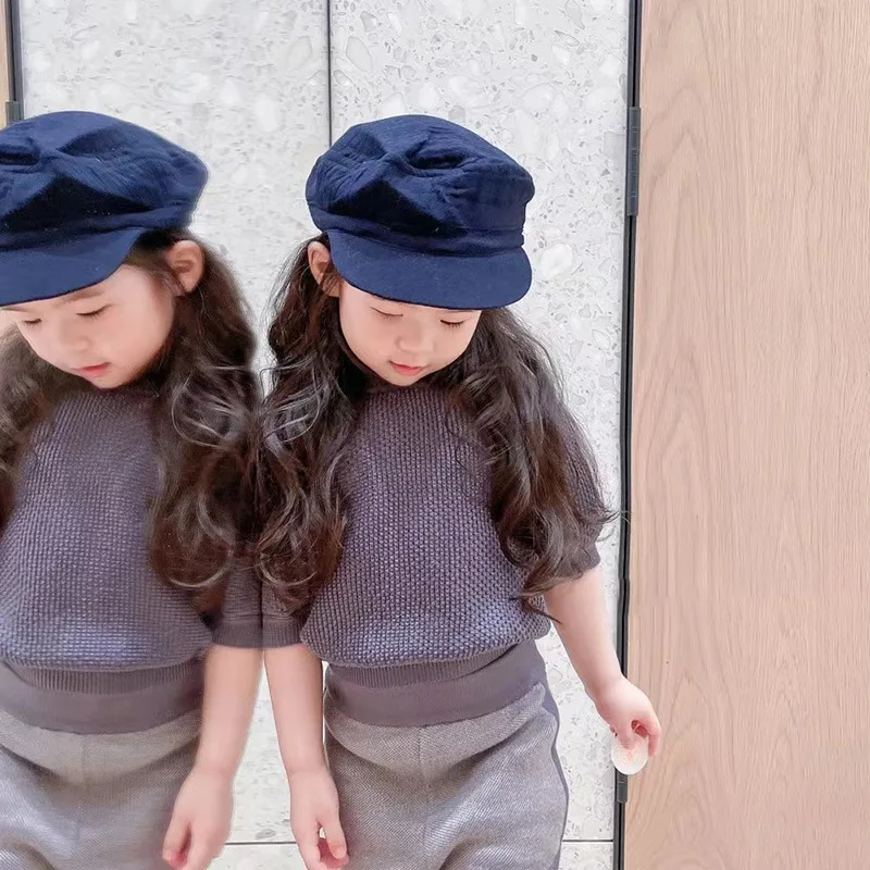 Jenny&Dave Summer New Girls' Bubble Short Sleeve Top Big Sleeve Hollow out Thin Knit Shirt Little Girls' Clothing