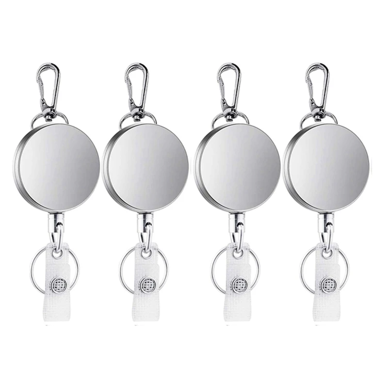 

4Pcs Retractable Pull Key Ring ID Badge Lanyard Name Tag Card Holder Recoil Reel Belt Clip