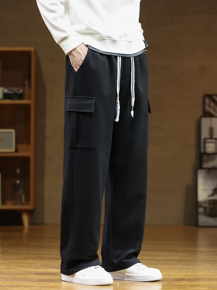 Men Sweatpants Spring Autumn Multi-Pockets Drawstring Waist Sportswear Casual Track Plus Size 8XL sport jogging trousers,wide leg pants,fleece sweatpants,fashion pants,fashionable wide leg pants