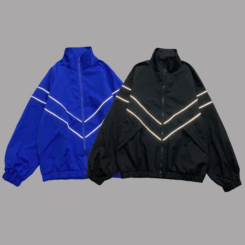 Mens Reflective Striped Jacket Hip Hop Street Zipper Windbreaker Jackets  Harajuku Thin Sports Outwear Loose Casual Coat 2023 - AliExpress