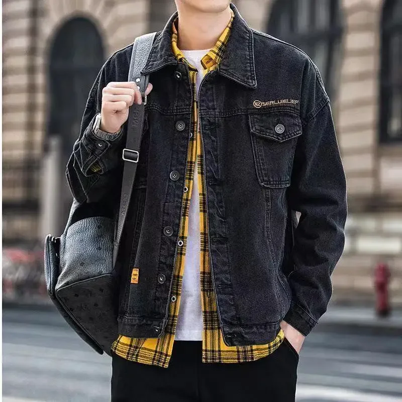 Chaquetas vaqueras para hombre, nuevas, ropa popular coreana, abrigo vaquero de moda original vintage para hombre, de bajo costo, de alta calidad, de lujo, suelto