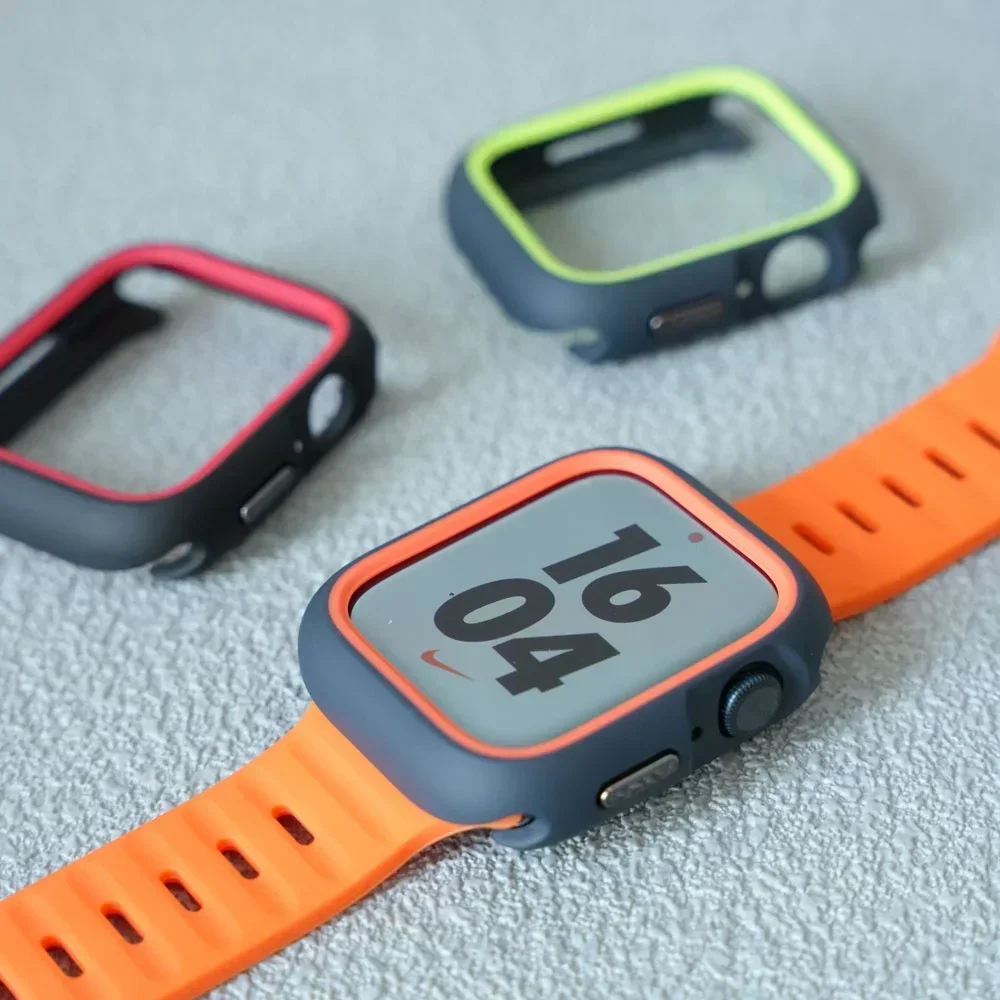 حافظة من البولي يوريثان + حزام سيليكون لساعة أبل ا...