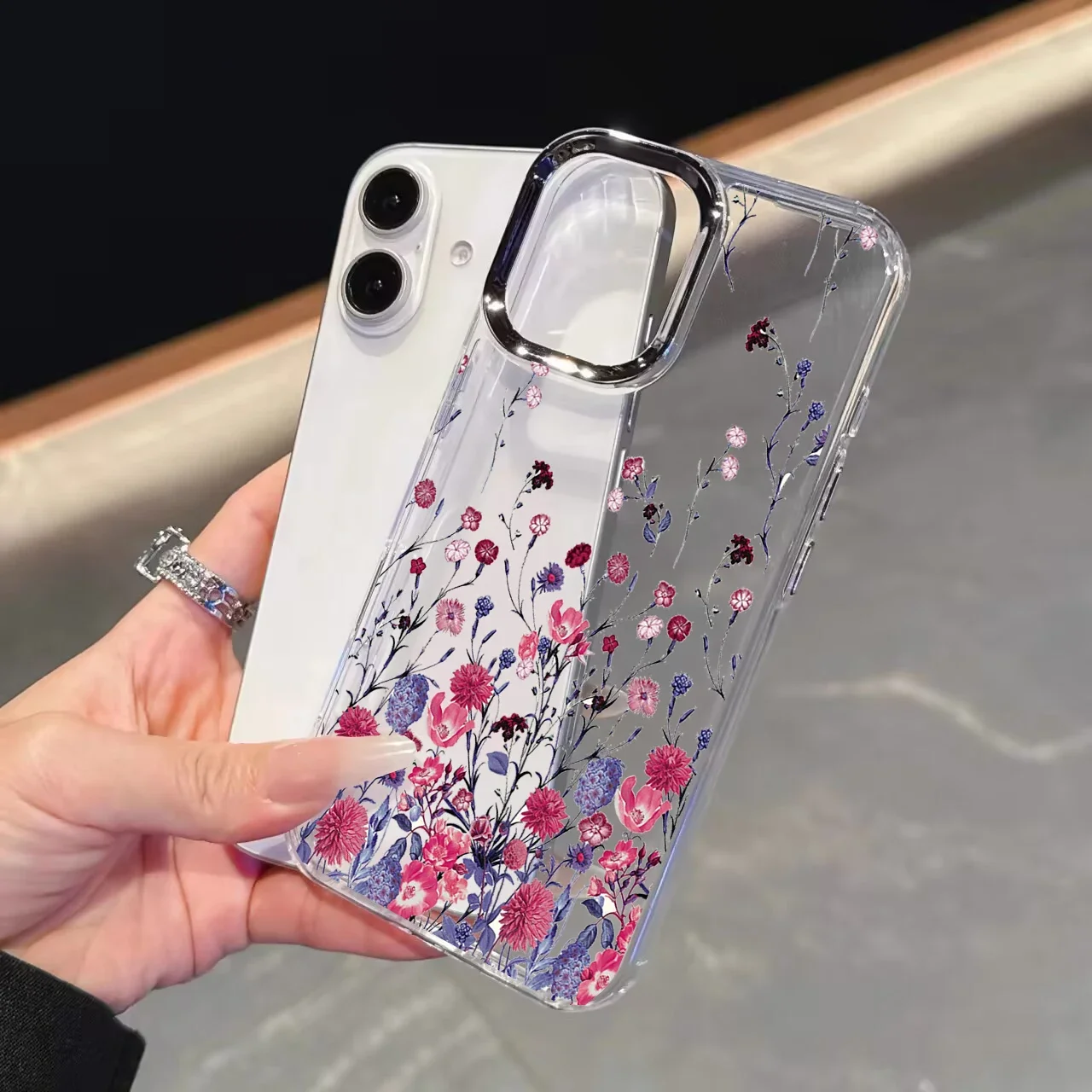 Elegant Cherry Lichee Flower Phone Case with Bow Design - Cute Plating Metal Lens, Clear and Soft