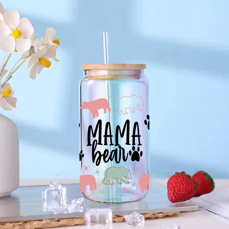 UV DTF Transfer Sticker Mama Vibes For 16oz Libbey Glasses Wraps Bottles Cup Can DIY Waterproof Decals D2338