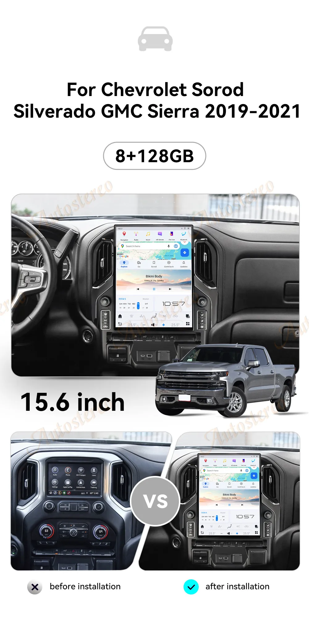 15 Inch Android 13 For GMC Sierra Chevrolet Silverado 2019 2020 2021 2022 2023 C