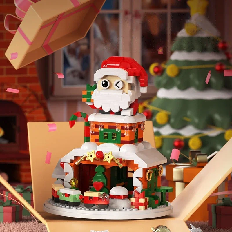 Festive Santa & Reindeer Micro Block Puzzle Set - Holiday Table Decoration Toy