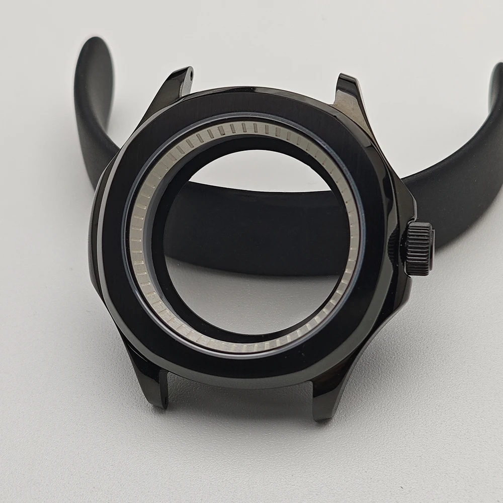 Black Steel Watch Case with Chapter Ring and Sapphire Glass, 39.5mm