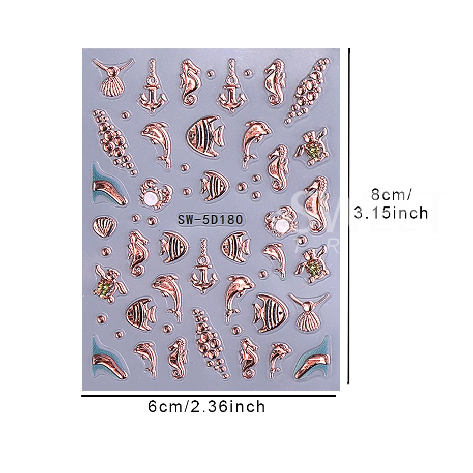 5D Summer Beach Nail Sticker Shell Ocean Starfish Fish Nail Design Self-adhesive Decal Nail Art Supplies DIY Manicure Decoration