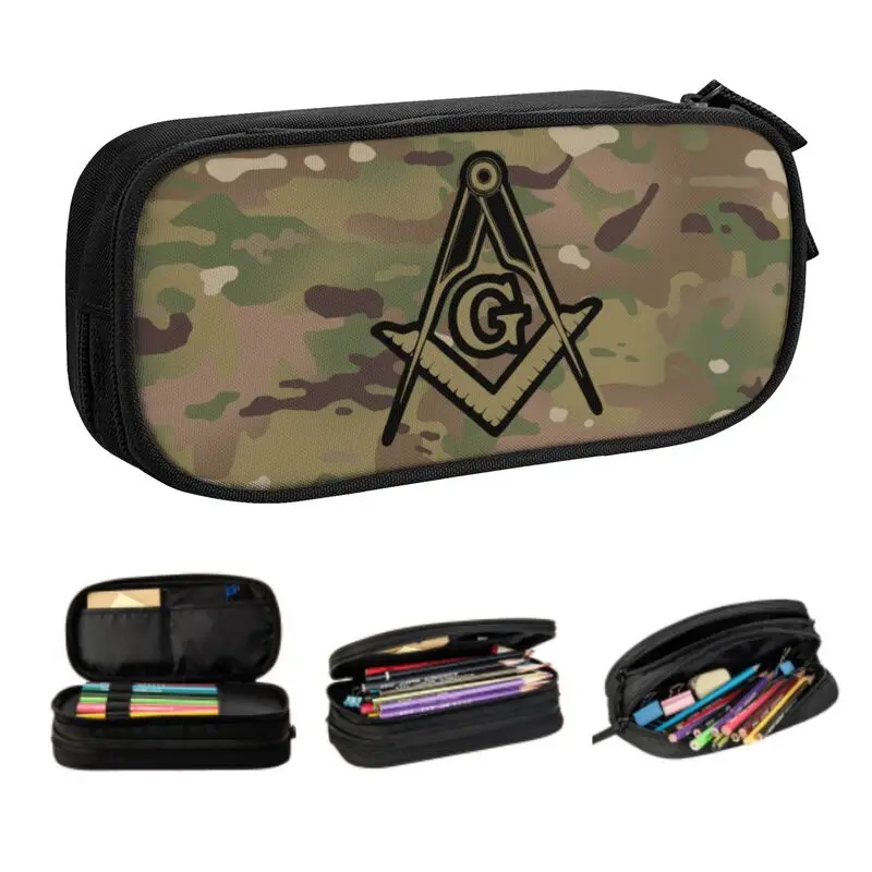 

Military Camo Freemason Logo Pencil Cases for Boys Gilrs Large Capacity Mason Masonic Pen Box Bag Stationery