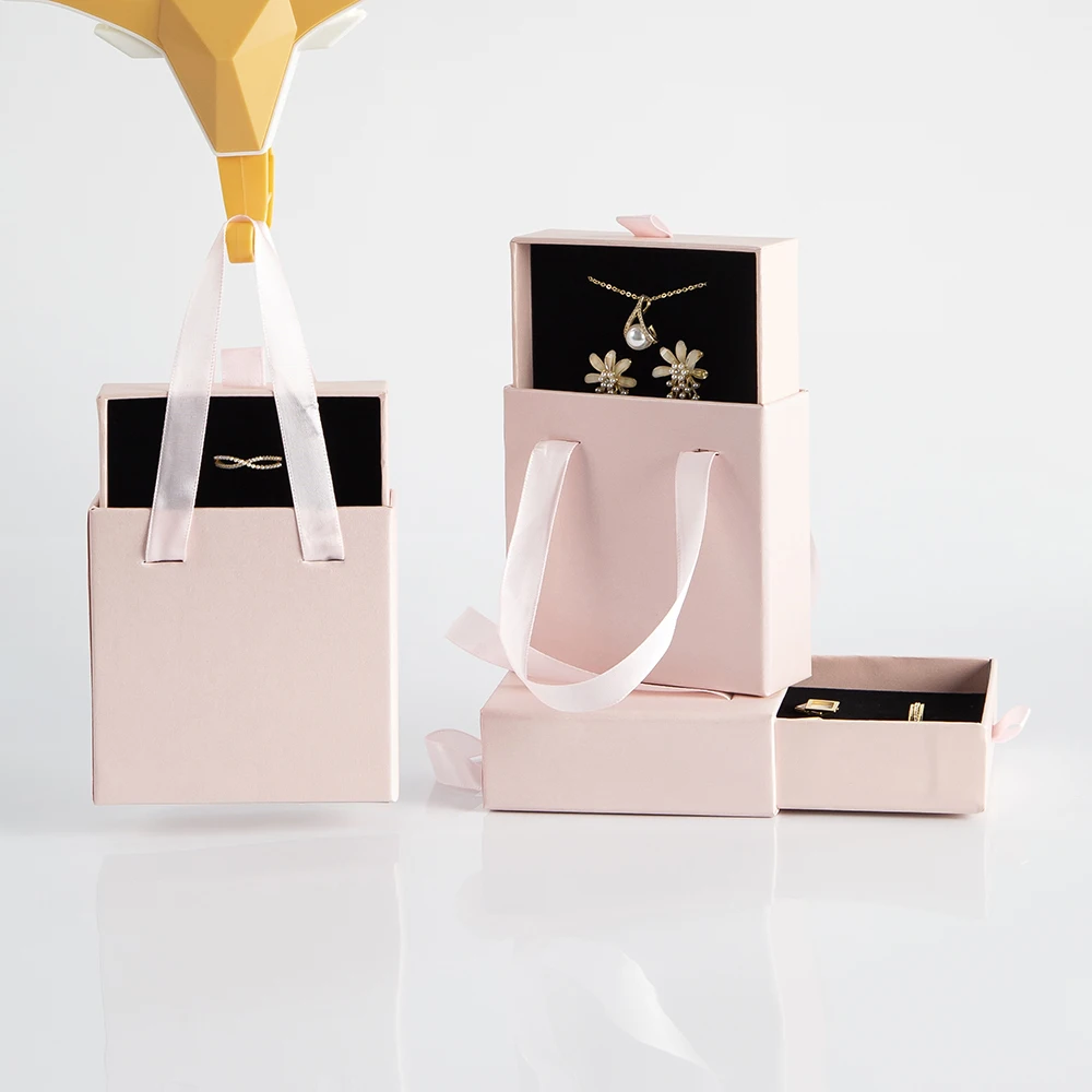 10-Pack Pink Jewelry Gift Box for Women 8x8x3cm Portable Travel Small Bracelet Necklaces Organizer Box Paper Drawer Earrings Box