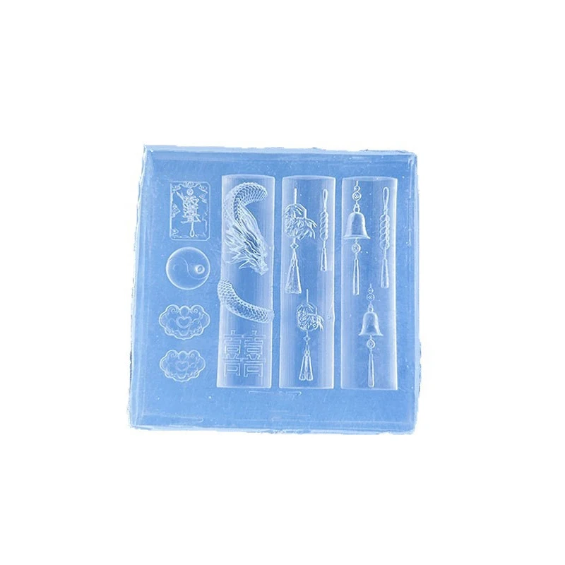 3D-Silikon-Nagelform im chinesischen Stil, exquisiter Drache, Kupfermünzen, Glocken, Knöpfe, chinesische Knoten, Fächerform, transparente Nagelkunstform – Detail 7