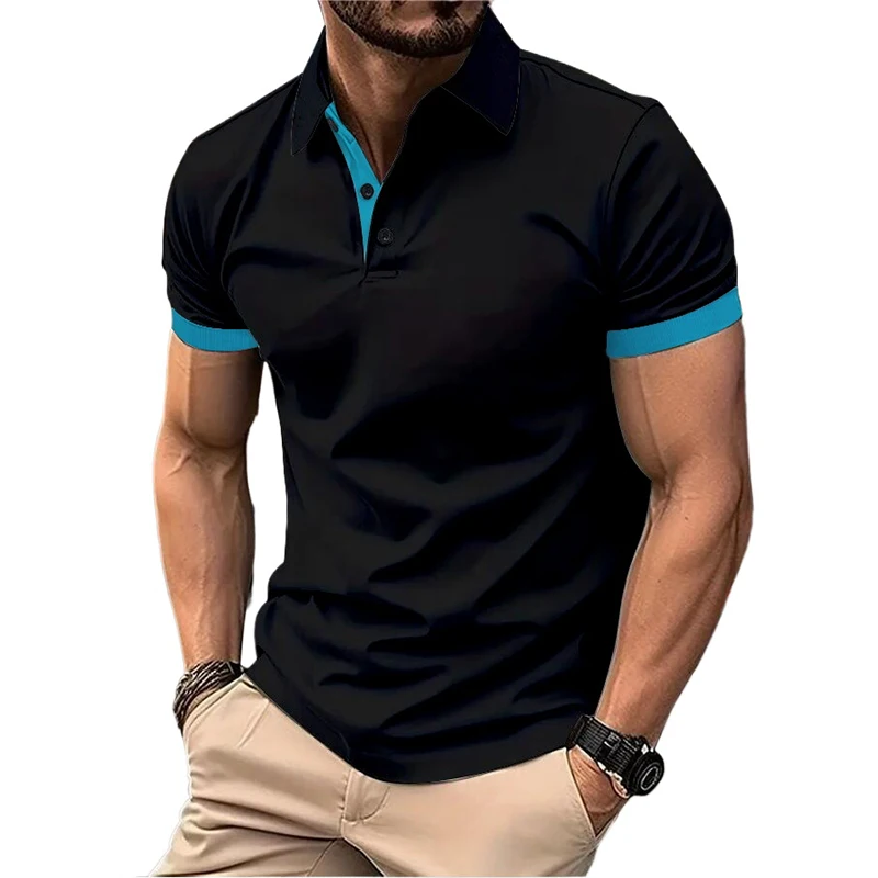 Summer Short Sleeve Polo Shirt Mens Large Stritching T Shirts Lapel Business Breathable Tee Shirt Lightweight Sweatwear 3