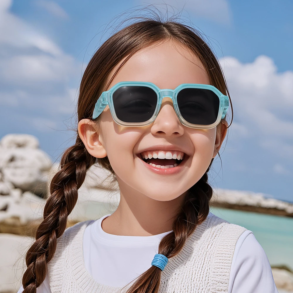 Fashion Boy Girls Square Sunglasses Jelly Color Summer Polarized Sun Shades TR Flexible Frame for Kids Children UV400 3-12 Years