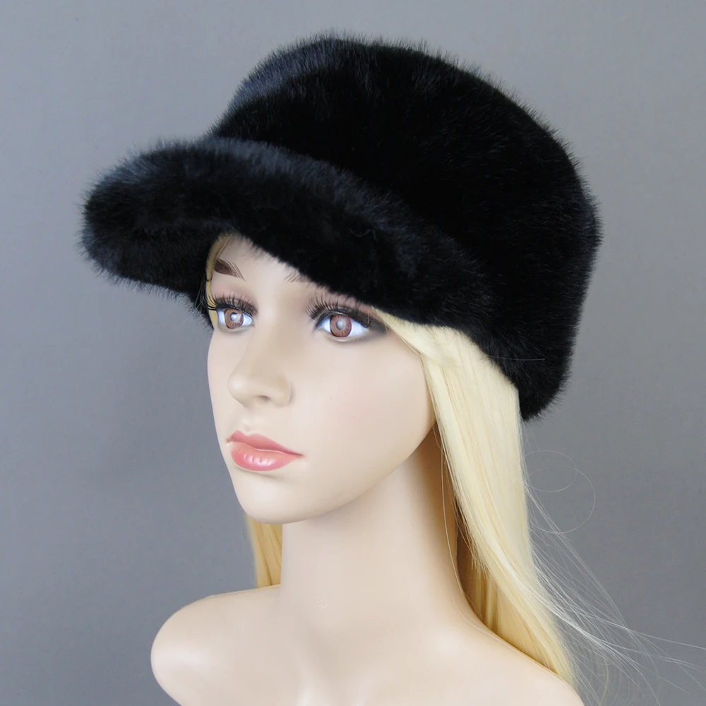 Winter Brand Artificial Faux Mink Fur Hat For Women Fluffy Luxury False hickened baseball peaked Warm Russian Visors Caps
