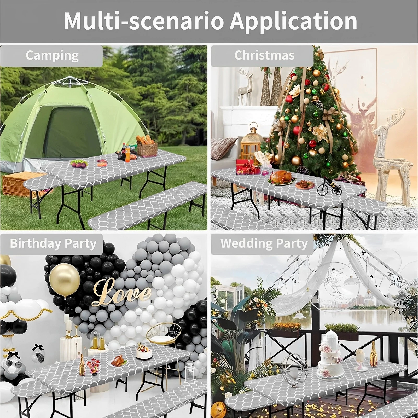 Waterproof Polyester Picnic Table Cover Set for Outdoor Camping