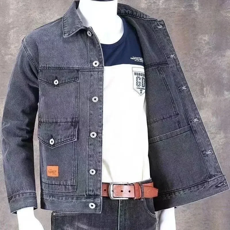 thumbnail image 1 of Chaqueta vaquera para hombre, hombros anchos, abrigos vaqueros para hombre, abrigo gris japonés, ropa de invierno holgada al precio más bajo, diseñador G Lxury, 1 of 4