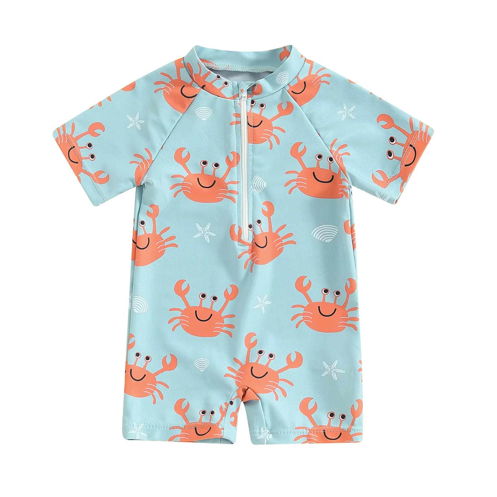 Toddler Baby Boy Swimsuit Rash Guard Beachwear Cute Tree Print Short Sleeve Zipper Romper Bathing Suit Swimwear for Boys 1