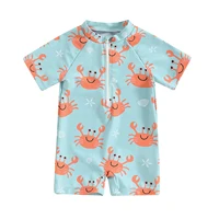 Toddler Baby Boy Swimsuit Rash Guard Beachwear Cute Tree Print Short Sleeve Zipper Romper Bathing Suit Swimwear for Boys 1