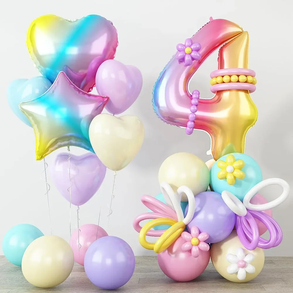 32 Zoll Regenbogen-Farbverlaufsballon mit herzförmigem und sternen Aluminiumfolienballon Pastellballon Geburtstag DIY Ballonständer – Detail 7