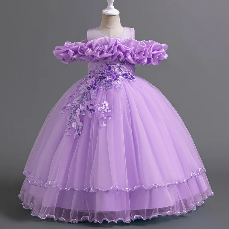 Elegant Pink Flower Girls Party Dress - Bridesmaid Ball Gown & Princess Dress