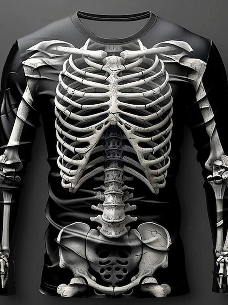 Halloween Skeleton Organs T-shirt - 3D Printed Horror Bones Graphic Tee