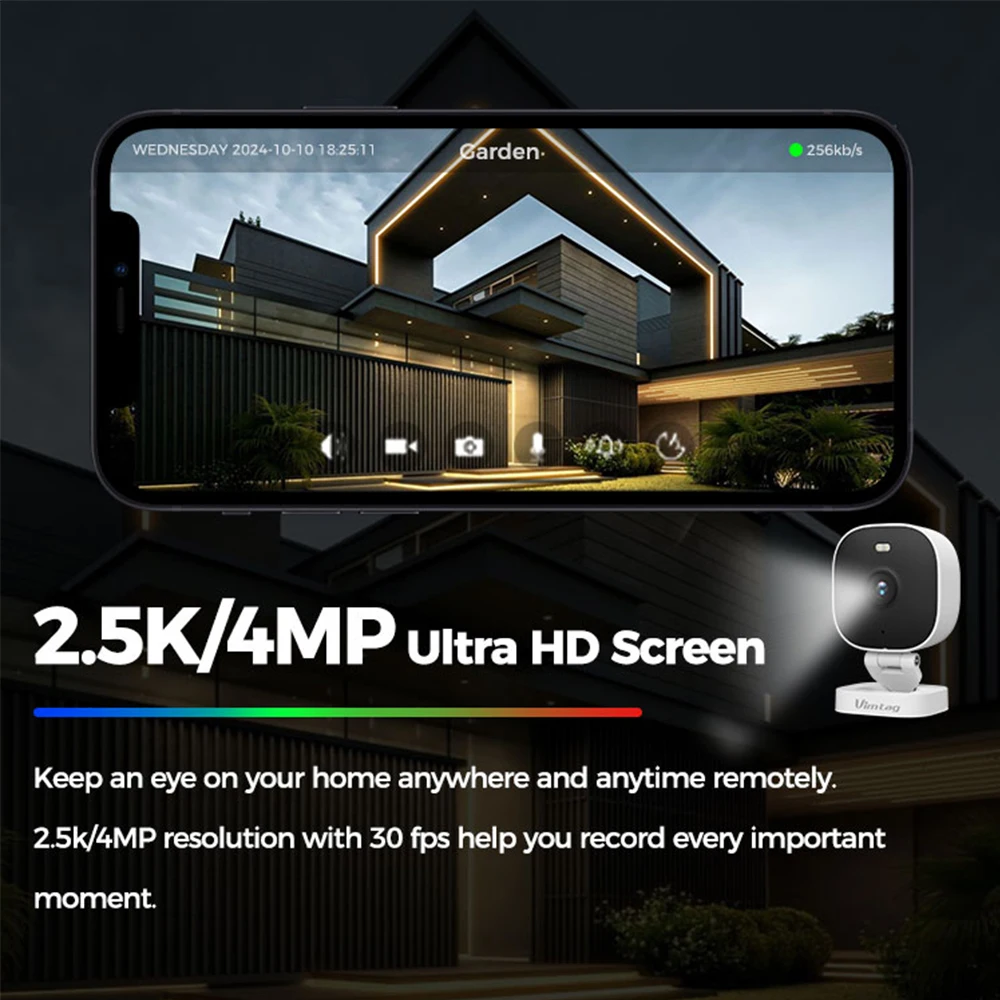 Wifi Camera VIMTAG 2.5K Mini Security Camera Outdoor Surveillance Camera Color Night Vision Smart Light AI Detect 2-Way Audio IP