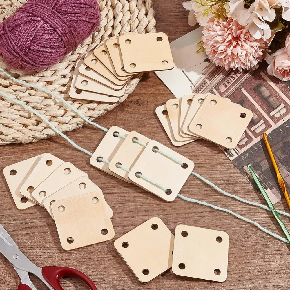 24 Pcs Square Weaving Card 1.9x1.9inch 4 Holes Loom Cards Handmade Weaving Tools for Loom Supplies Tablet