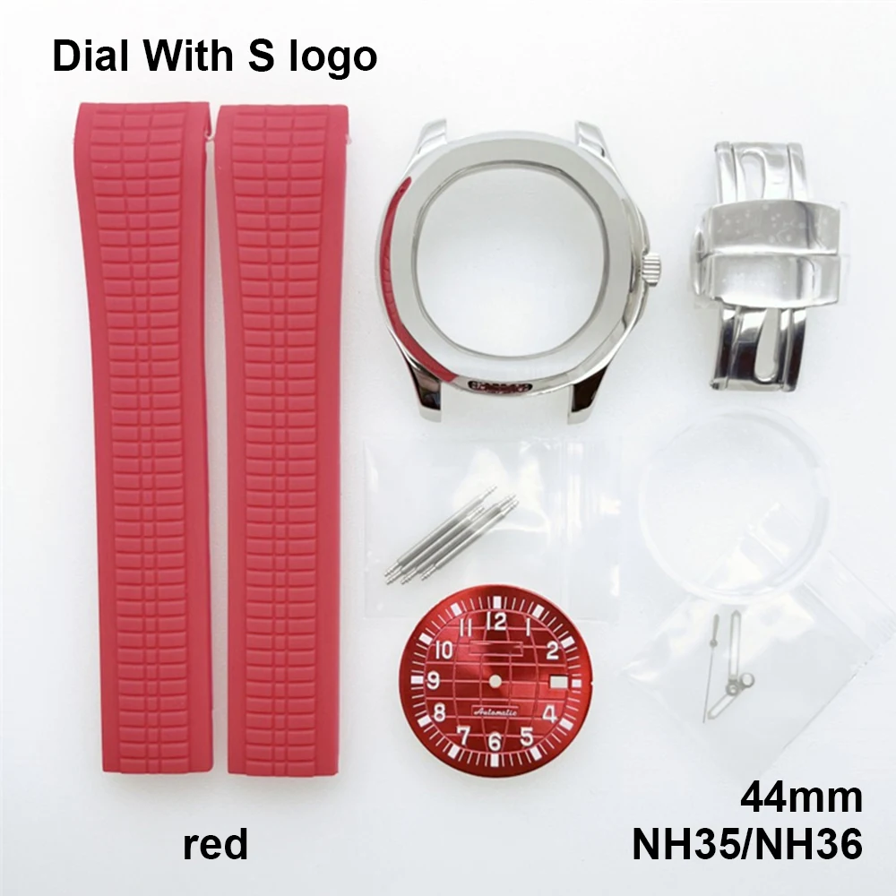 44mm Watch Case With  S Logo Diving Dial PP Tape Watch Strap Suitable For NH35A/NH36A Movement Green Luminous Watch Accessories